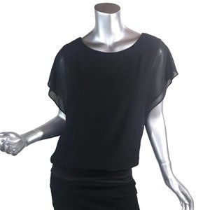 Neineiwu Women's Small Chiffon Blouse Black Layered Top Stretchy Tank with Semi